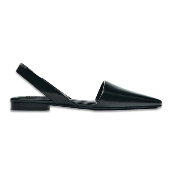 NWT Massimo Dutti Black Leather Slingback Ballet Flats EU Size 41 US Size 10 - Picture 2 of 7